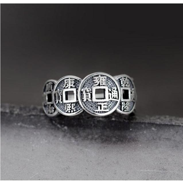 『運福閣』【開光】仿古五帝錢戒指，五帝錢銀戒，五帝錢，辟邪擋煞古錢，招財進寶錢幣K04-細節圖3