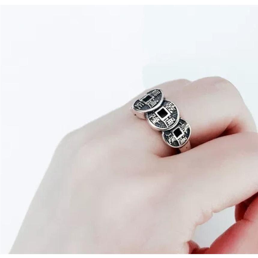 『運福閣』【開光】仿古五帝錢戒指，五帝錢銀戒，五帝錢，辟邪擋煞古錢，招財進寶錢幣K04-細節圖5