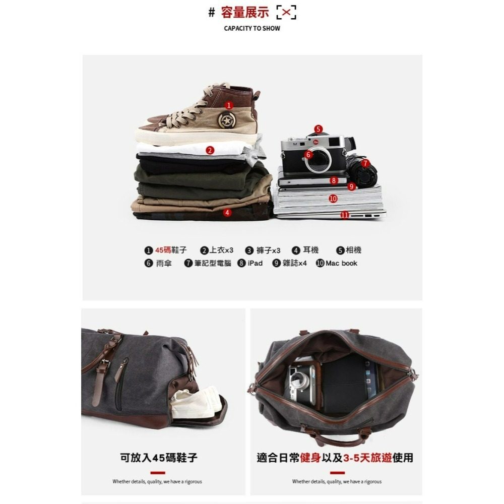【AngelNaNa】手提行李包-復古帆布大容量旅遊行李袋 運動收納包 健身包 獨立鞋位 男單肩包(SBA0434)-細節圖6