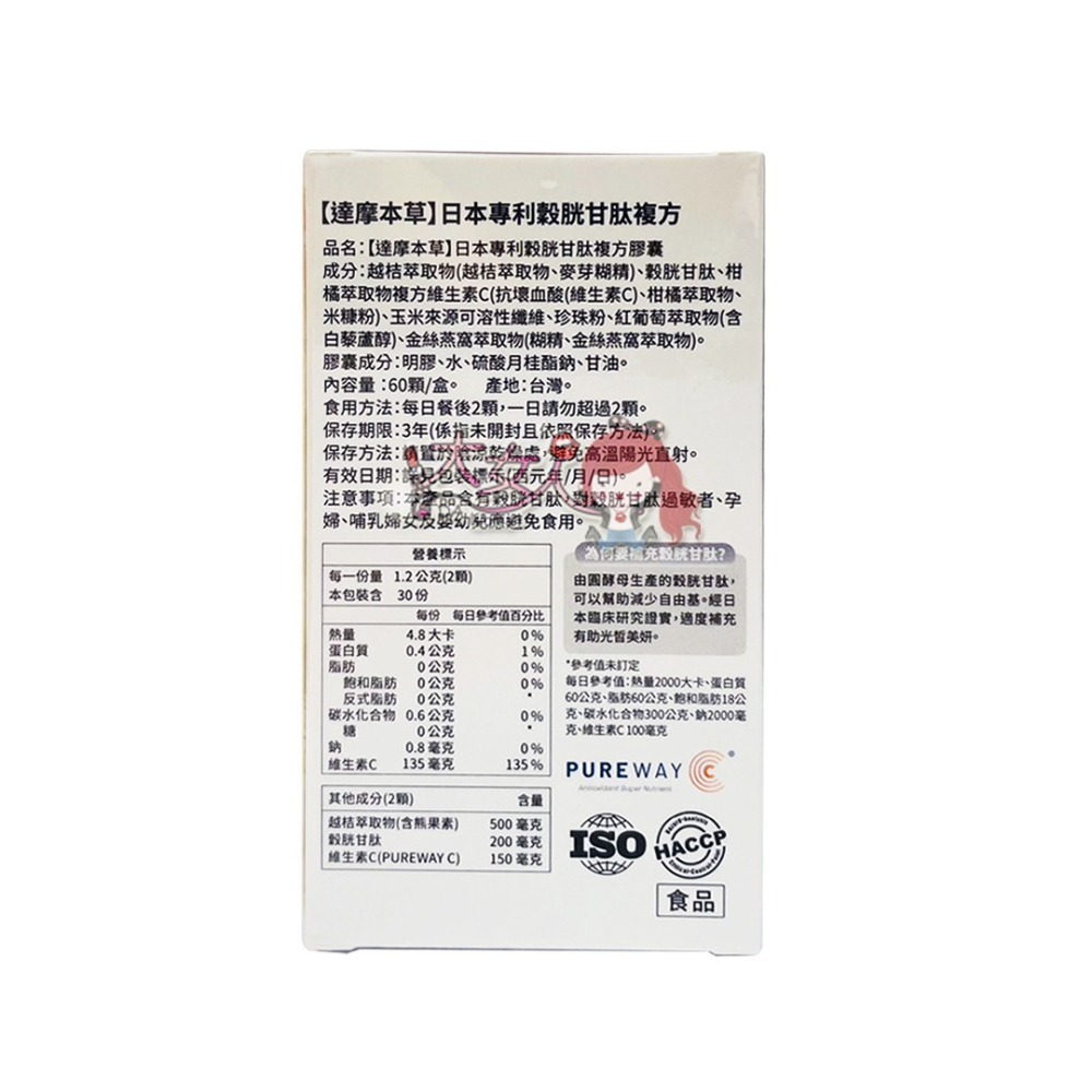 達摩本草 日本專利穀胱甘肽複方膠囊 60顆/盒＊大女人＊-細節圖2