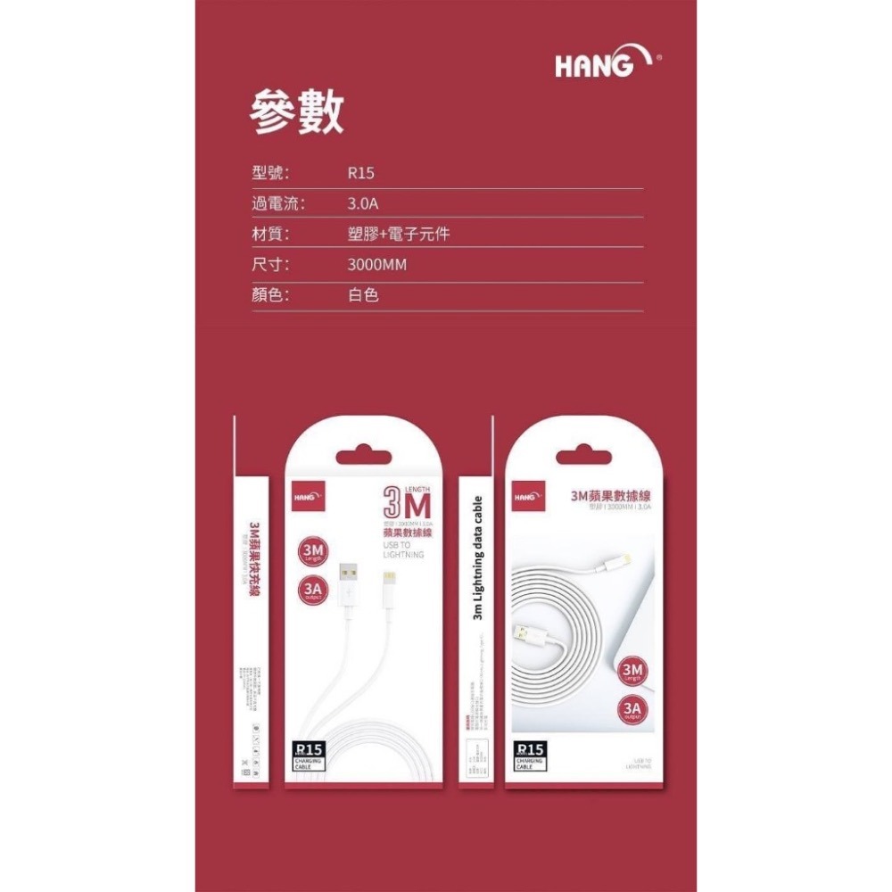 (現貨)【Hang】R15蘋果三米快充 IPhone 3米快充線 3A數據充電線  300公分 Apple USB-細節圖7