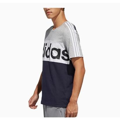 adidas 愛迪達 大logo 短袖T恤 藍色  灰色 短T 中性 FL0292-細節圖3