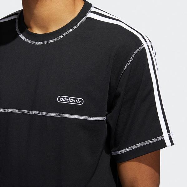 ADIDAS 男裝 短袖 T恤 休閒 三葉草 三線 棉 黑 GN3886-細節圖4