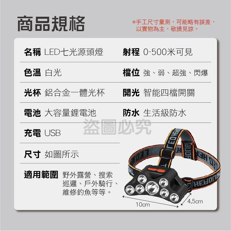 🔥台灣現貨🔥LED頭燈 led工作頭燈 登山頭燈 釣魚頭燈 戶外燈 頭戴式強光頭燈 探照燈 七光源頭燈 強光燈 頭燈-細節圖3