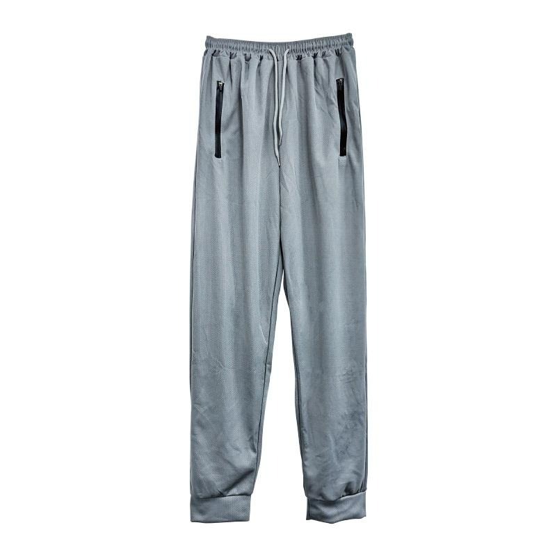 🔥升級拉鍊款🔥網眼冰絲9分運動褲 網眼慢跑褲 高彈力運動長褲 涼感運動褲 束口褲 素色 素面運動長褲 彈性腰帶運動褲-細節圖2