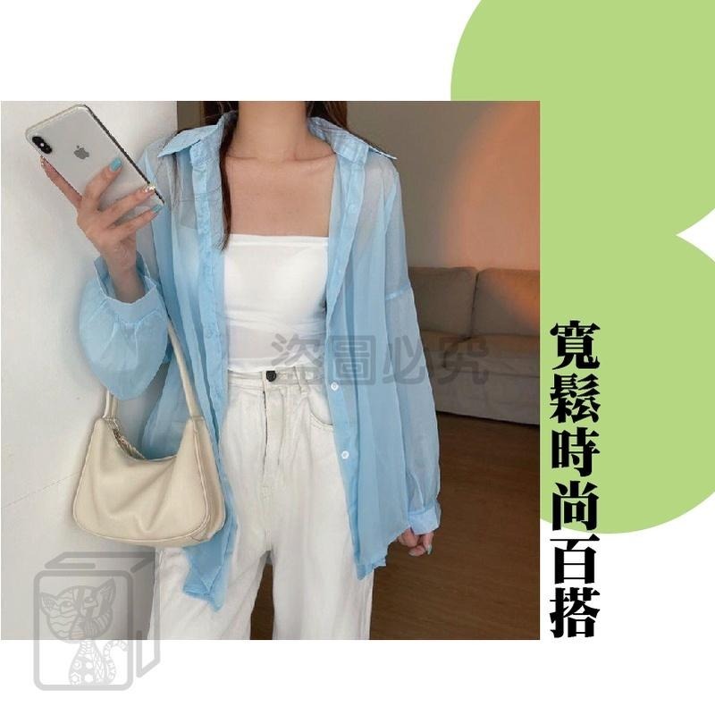 🔥垂感透涼🔥薄款長袖襯衫 2023新款 夏季休閒襯衫 女翻領襯衫 薄款法式 設計感襯衫 INS風 薄紗襯衫 襯衫外套-細節圖5