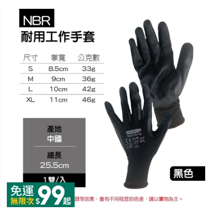 黑色 一雙｜NBR發泡膠止滑手套｜AQG,M