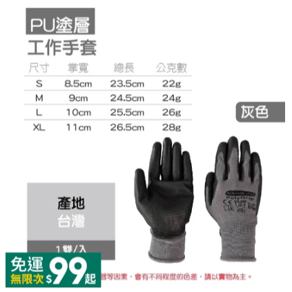 🔥超低價🔥PU工作手套黑色手套 PU塗層止滑工地手套 掌面塗層 防靜電手套 園藝手套 防滑手套 防靜電手套【AQG】-規格圖8