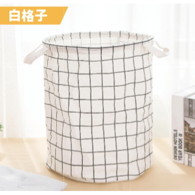 白格子 棉麻洗衣籃