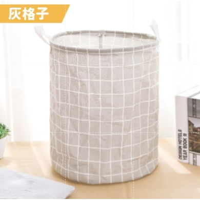 灰格子 棉麻洗衣籃