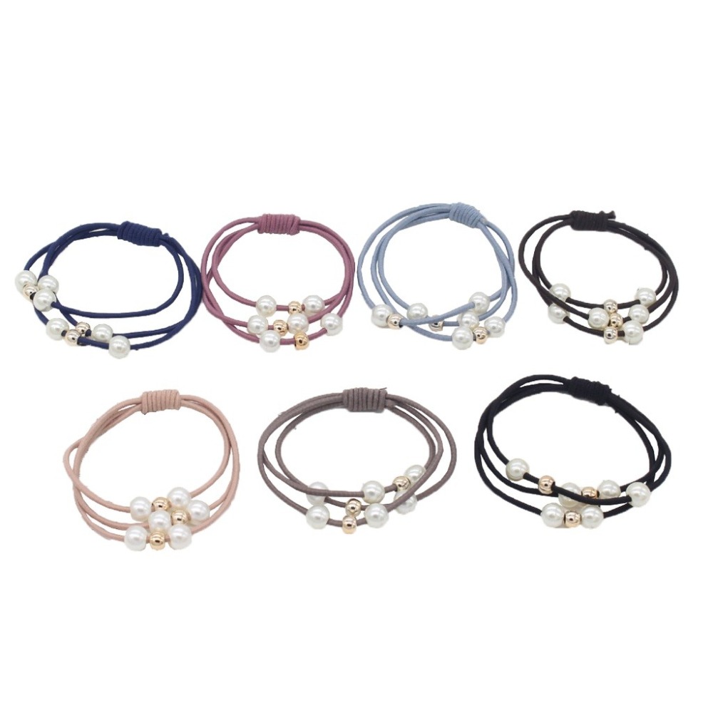 🔥簡約韓風🔥韓版珍珠打結髮圈 簡約髮圈 高彈力髮圈 三層髮圈 珍珠髮圈 可愛髮圈 髮飾髮束髮繩 綁頭髮 造型髮圈-細節圖2