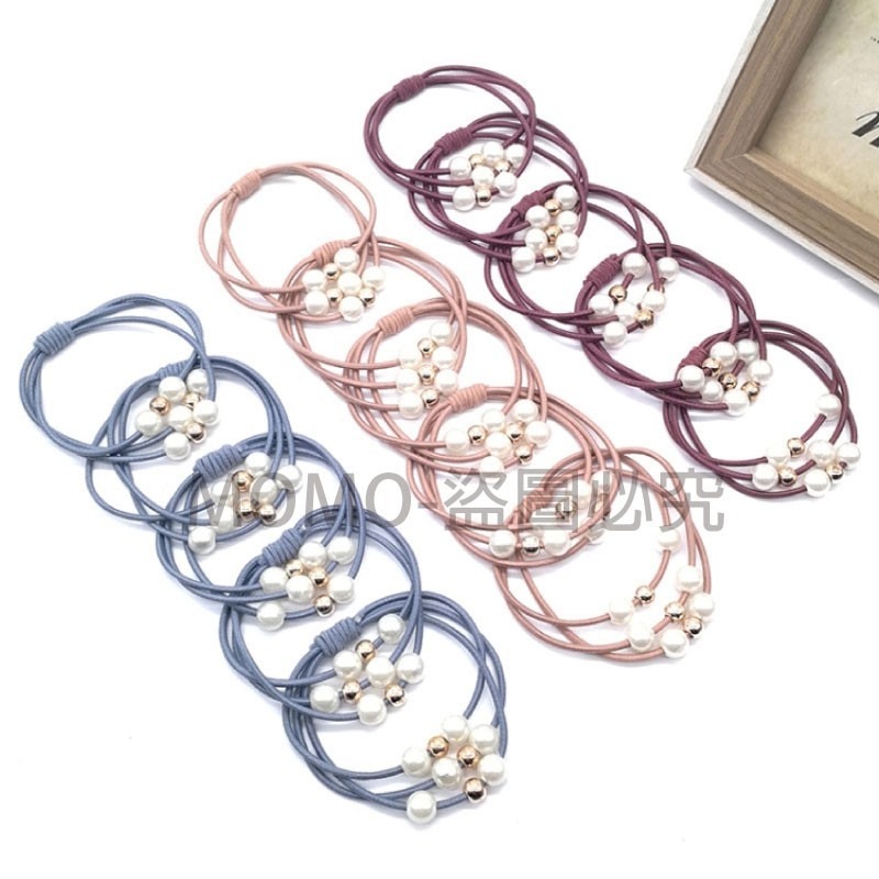 🔥簡約韓風🔥韓版珍珠打結髮圈 簡約髮圈 高彈力髮圈 三層髮圈 珍珠髮圈 可愛髮圈 髮飾髮束髮繩 綁頭髮 造型髮圈-細節圖4