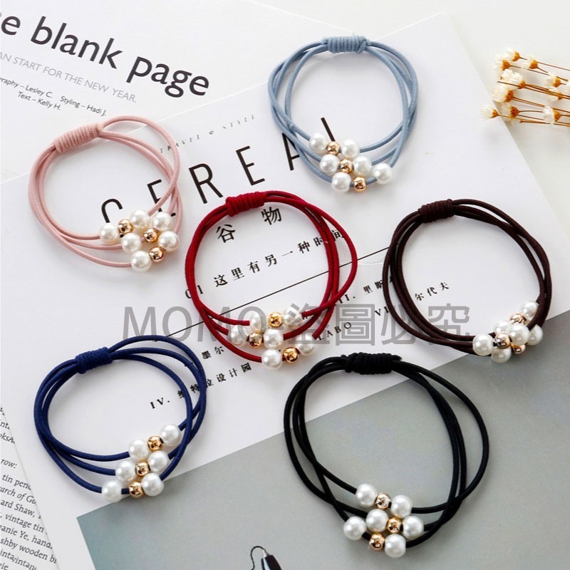 🔥簡約韓風🔥韓版珍珠打結髮圈 簡約髮圈 高彈力髮圈 三層髮圈 珍珠髮圈 可愛髮圈 髮飾髮束髮繩 綁頭髮 造型髮圈-細節圖6