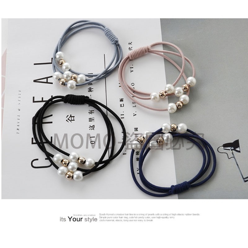 🔥簡約韓風🔥韓版珍珠打結髮圈 簡約髮圈 高彈力髮圈 三層髮圈 珍珠髮圈 可愛髮圈 髮飾髮束髮繩 綁頭髮 造型髮圈-細節圖8