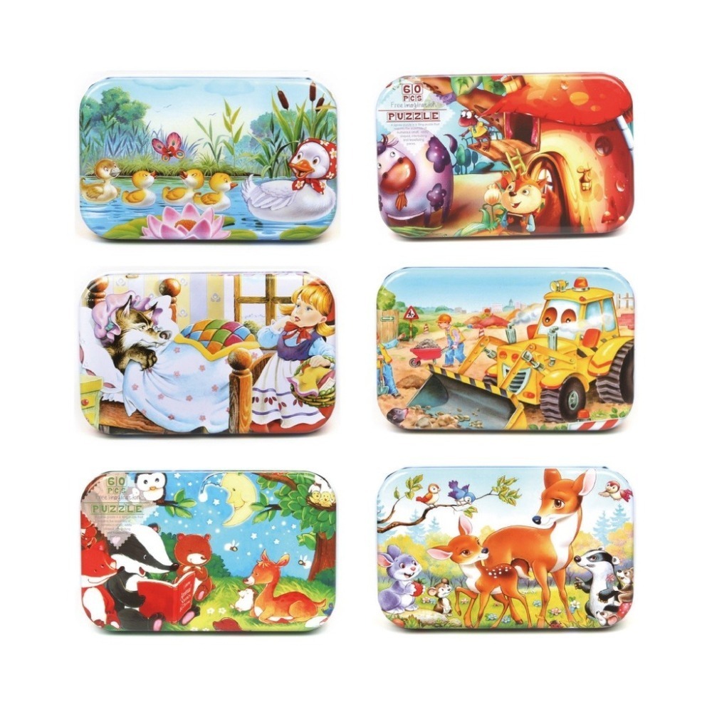 🔥台灣現貨🔥60片鐵盒拼圖 兒童益智玩具 童話故事 孩童拼圖 卡通拼圖 兒童禮物 幼稚園禮物 小孩拼圖生日-細節圖2