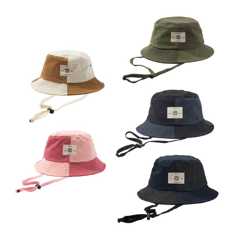🌟拼接設計🌟撞色拼接漁夫帽 HUGE OUTDOOR HAT 漁夫帽 登山帽 露營帽 圓帽 可拆帽繩 休閒帽 FUS-細節圖2