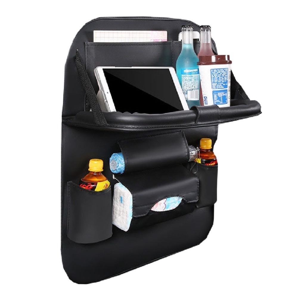 🔥台灣現貨🔥汽車收納置物袋 汽車椅背掛袋 收納式餐桌 皮革椅背置物袋 車用餐桌 車用收納袋 儲物袋 飲料架 車用置物-細節圖2