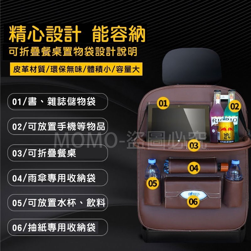 🔥台灣現貨🔥汽車收納置物袋 汽車椅背掛袋 收納式餐桌 皮革椅背置物袋 車用餐桌 車用收納袋 儲物袋 飲料架 車用置物-細節圖3