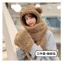 🐻三件套🐻小熊帽子圍巾 連帽小熊圍巾+手套 可愛百搭毛絨圍巾 加厚絨毛圍巾 秋冬保暖圍巾圍脖 泰迪熊純色圍巾-規格圖9