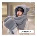 🐻三件套🐻小熊帽子圍巾 連帽小熊圍巾+手套 可愛百搭毛絨圍巾 加厚絨毛圍巾 秋冬保暖圍巾圍脖 泰迪熊純色圍巾-規格圖9