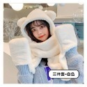 🐻三件套🐻小熊帽子圍巾 連帽小熊圍巾+手套 可愛百搭毛絨圍巾 加厚絨毛圍巾 秋冬保暖圍巾圍脖 泰迪熊純色圍巾-規格圖9