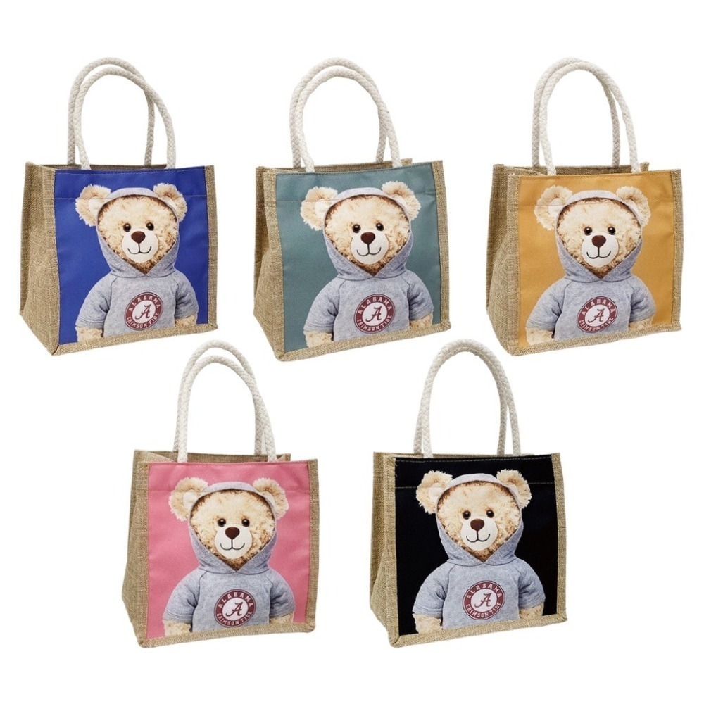 🔥台灣發貨🔥小熊編織手提袋 環保購物袋 手提包 可愛小熊手繪 小包包 環保收納袋 編織包 環保提袋 小熊亞麻手提袋-細節圖2