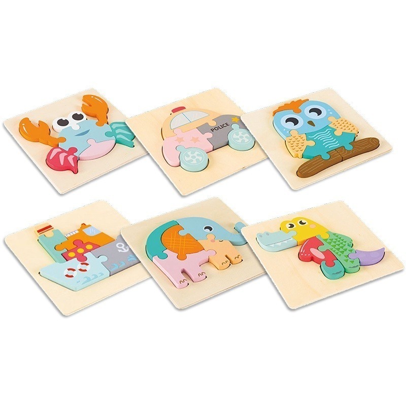 🔥啟蒙拼圖🔥加厚版3D立體小拼圖 交通動物卡扣拼板 益智拼圖 積木玩具 早教玩具 木質拼板 立體拼圖 兒童玩具-細節圖2
