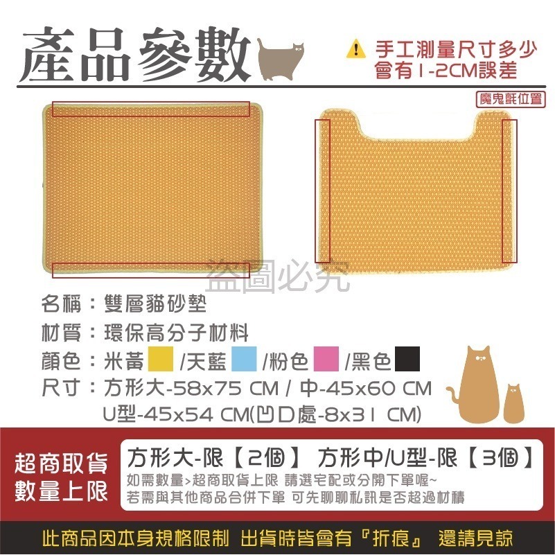 🔥防貓砂到處掉🔥雙層貓砂墊 加大貓砂墊 U型貓砂墊 落砂墊 蜂巢漏砂墊 貓砂墊 集貓砂墊 貓沙墊 雙層防水 貓砂-細節圖3