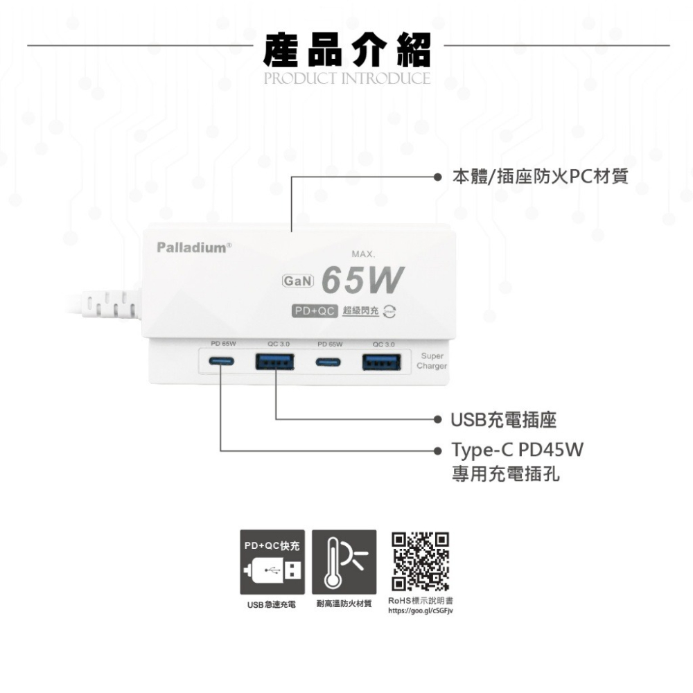🔥現貨🔥快充插座 USB TYPEC 帕拉丁 快充 閃充 65W 氮化鎵 PD USB充電器 出國必備 安全達人-細節圖5