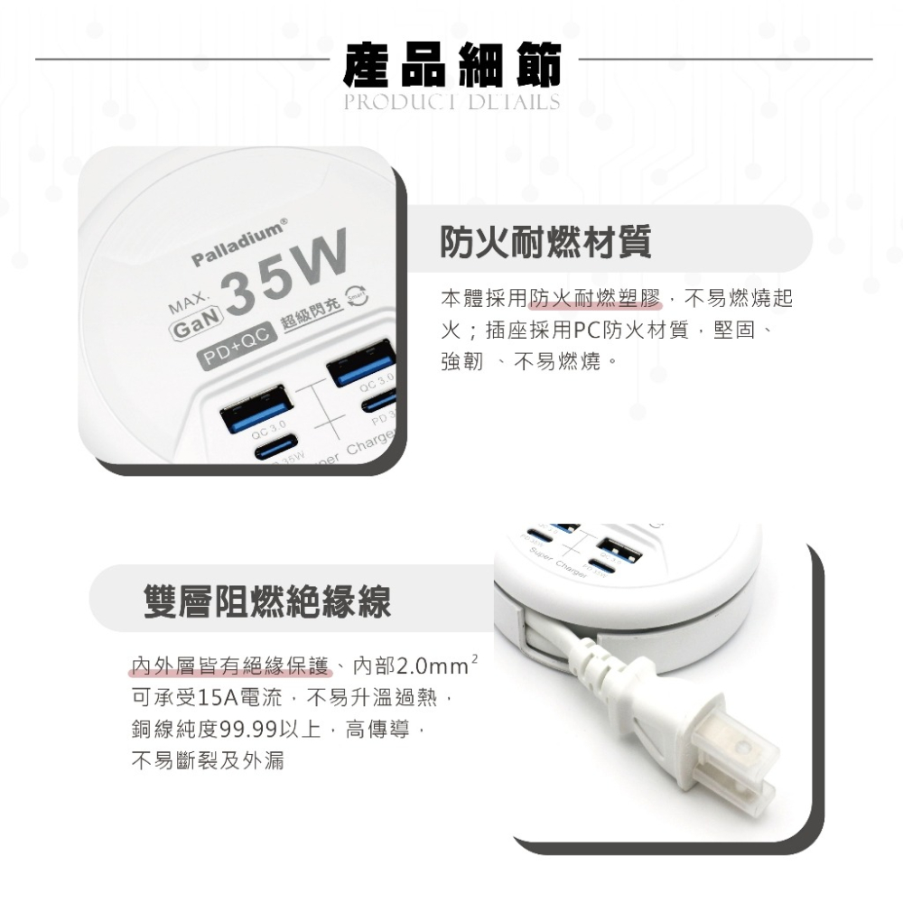 🔥現貨🔥快充插座 USB TYPEC 帕拉丁 快充 閃充 35W 氮化鎵 PD USB充電器 收納式 出國必備 安全-細節圖6