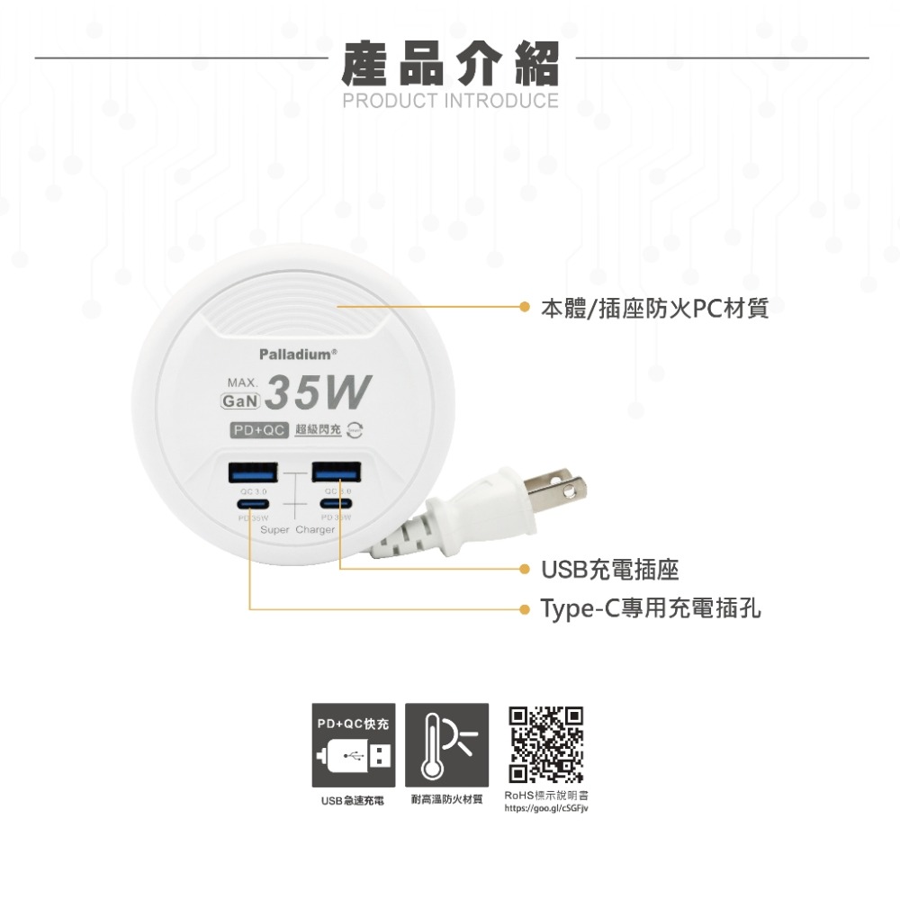 🔥現貨🔥快充插座 USB TYPEC 帕拉丁 快充 閃充 35W 氮化鎵 PD USB充電器 收納式 出國必備 安全-規格圖6