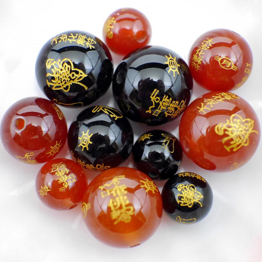 太歲化解符紅瑪瑙散珠、太歲符化解符黑瑪瑙散珠 台灣現貨天天出貨-化太歲、辟邪、保平安、太歲化解符紅瑪瑙圓珠、刻字燙金-細節圖2