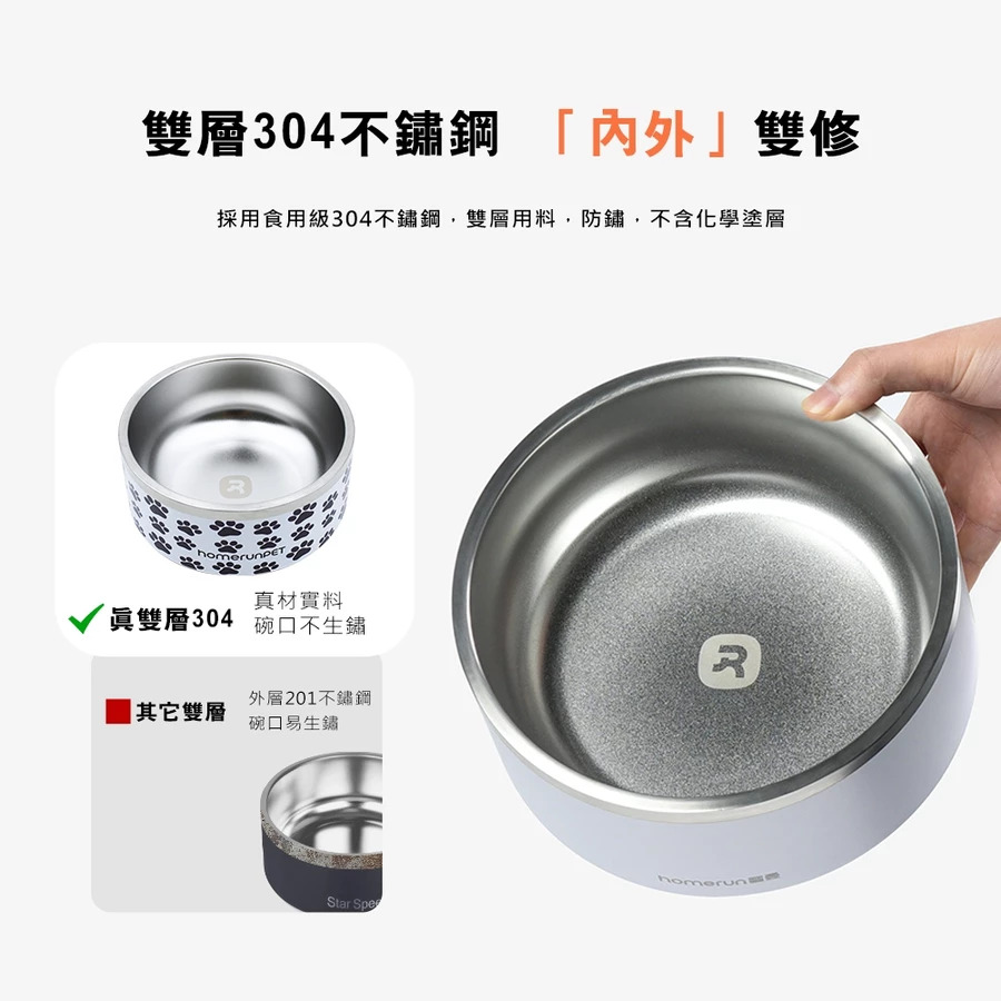 【福爾摩沙寵物精品】 霍曼 Homerunpet 雙層不鏽鋼寵物碗 貓碗 狗碗 寵物碗 寵物餐具 304不鏽鋼-細節圖3