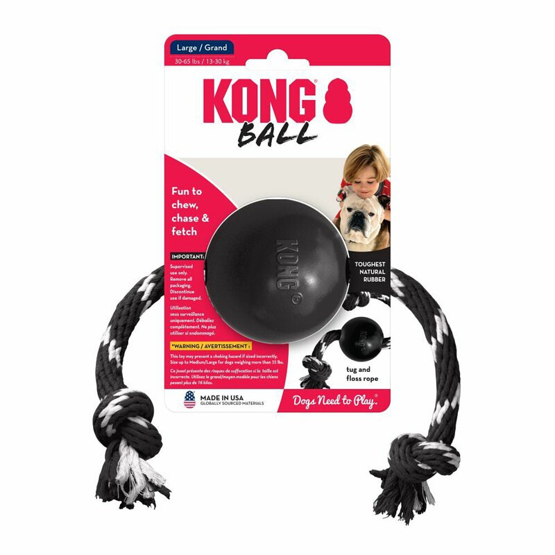 【福爾摩沙寵物精品】美國 KONG 帶繩拉扯耐咬黑球 狗玩具 寵物玩具 磨牙玩具 訓練玩具-細節圖2