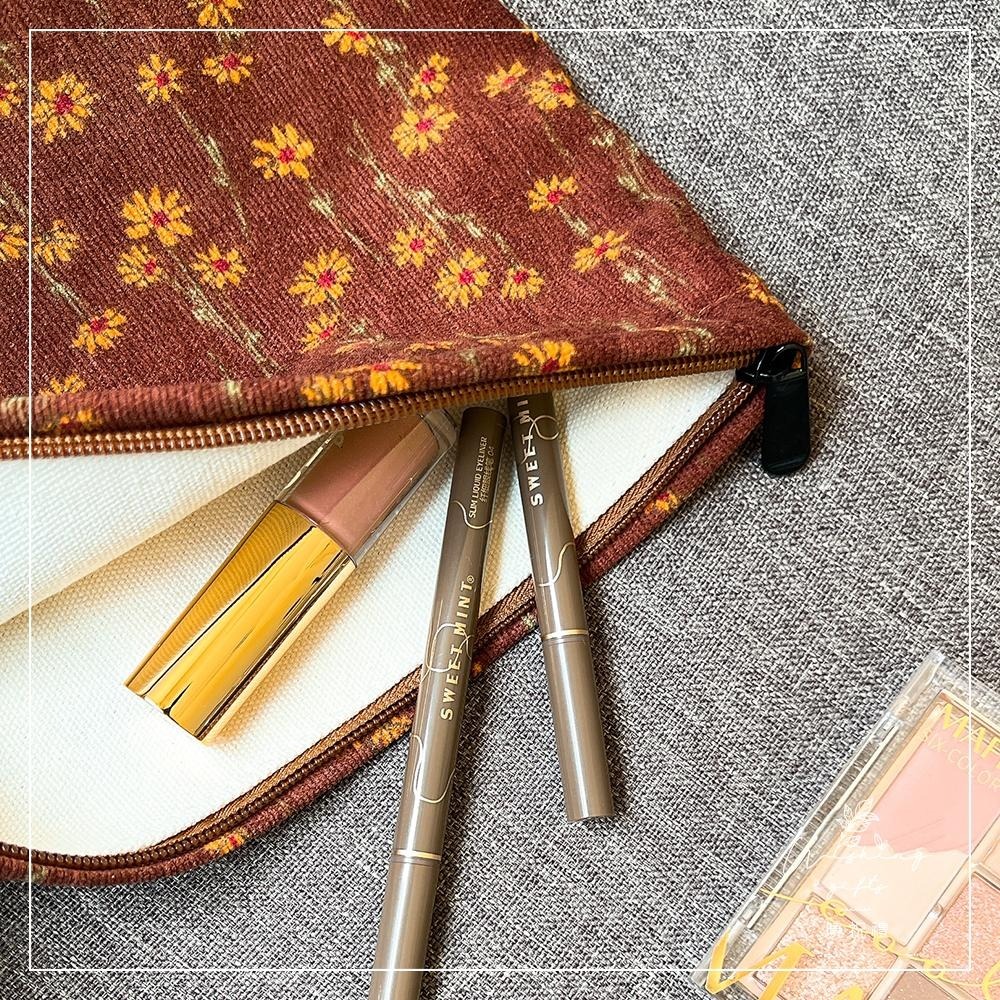 【曉祝禮】復古 碎花 燈心絨化妝包 收納袋 化妝包 收納包 手拿包 化妝包 旅行包-細節圖3