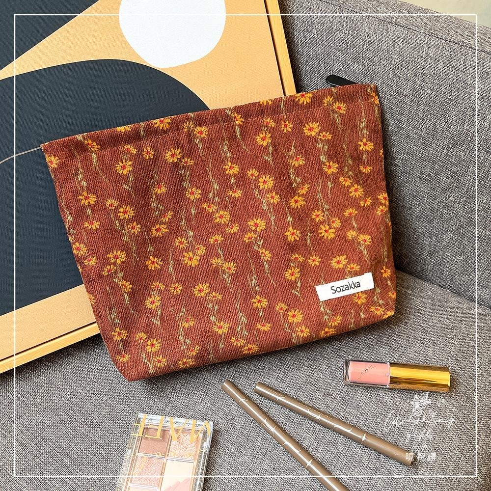 【曉祝禮】復古 碎花 燈心絨化妝包 收納袋 化妝包 收納包 手拿包 化妝包 旅行包-細節圖4