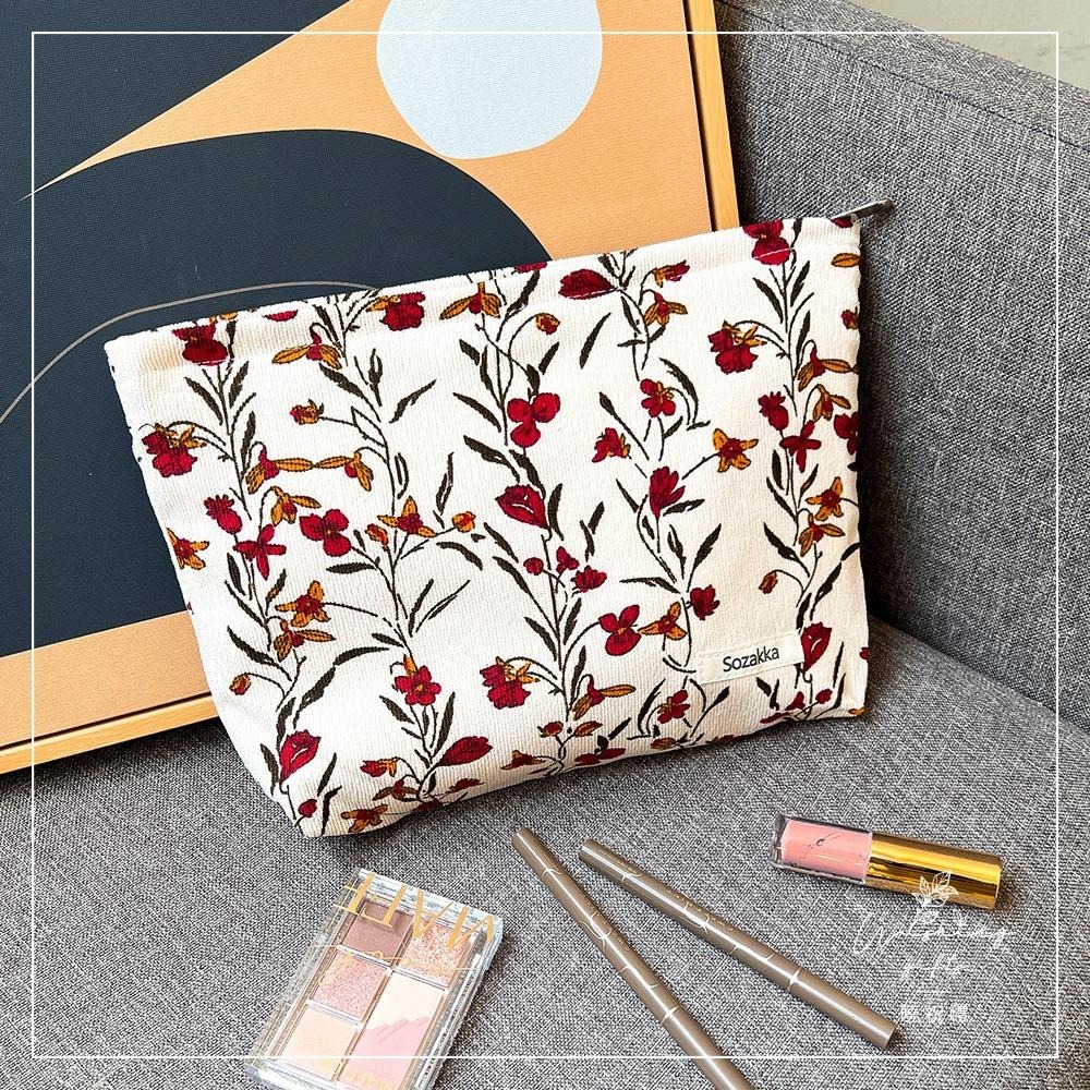 【曉祝禮】復古 碎花 燈心絨化妝包 收納袋 化妝包 收納包 手拿包 化妝包 旅行包-細節圖5