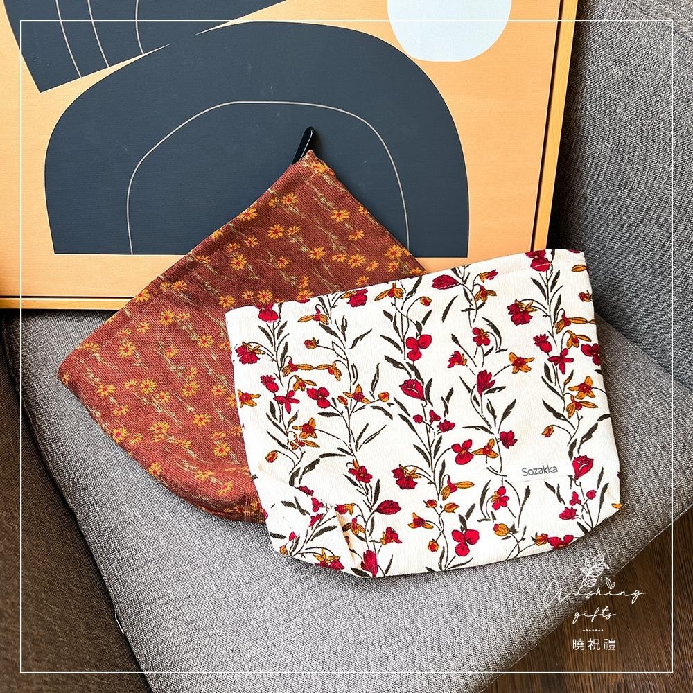 【曉祝禮】復古 碎花 燈心絨化妝包 收納袋 化妝包 收納包 手拿包 化妝包 旅行包-細節圖8