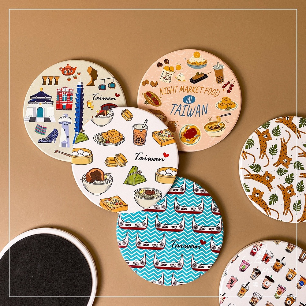 【台灣系列】台灣特色 吸水杯墊 矽藻土杯墊 觀光禮品 台灣小吃 珍珠奶茶 買菜袋 桌上禮 交換禮物 抽獎 尾牙-細節圖3