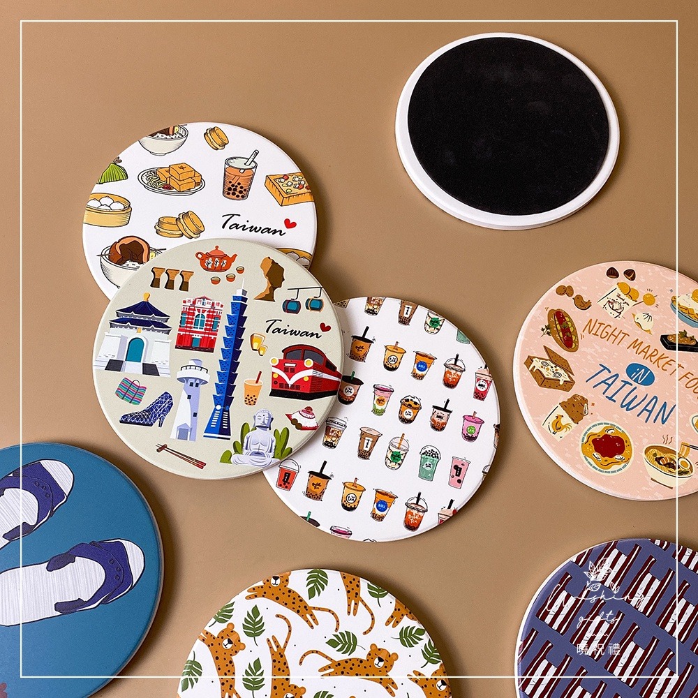 【台灣系列】台灣特色 吸水杯墊 矽藻土杯墊 觀光禮品 台灣小吃 珍珠奶茶 買菜袋 桌上禮 交換禮物 抽獎 尾牙-細節圖5