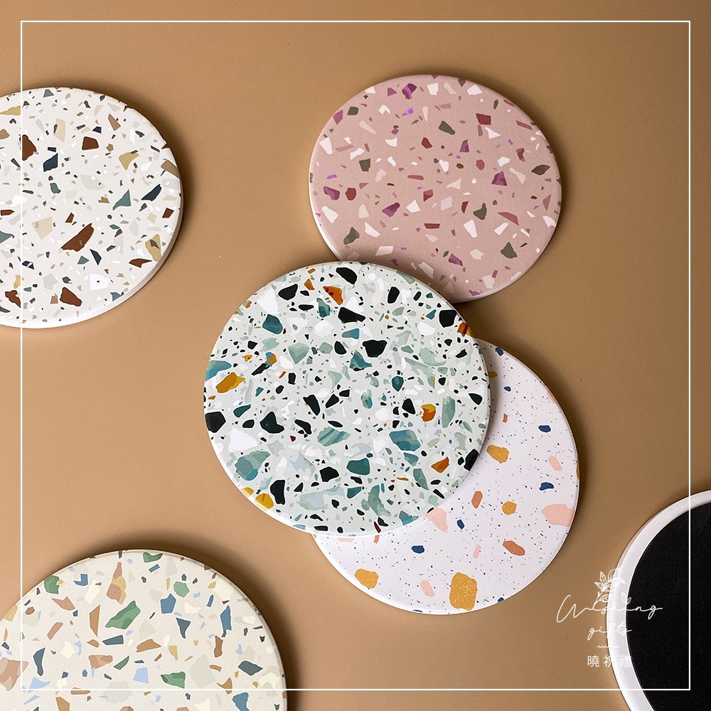 【復古懷舊】磨石子 復古風 陶瓷吸水杯墊 婚禮小物 聖誕禮物 交換禮物 隔熱墊 新年禮物-細節圖2