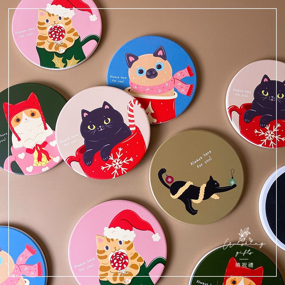【交換禮物】貓咪 杯墊 餐墊 公室小物 矽藻土杯墊 聖誕禮物 隔熱墊 辦交換禮物 婚禮小物 台灣製造 吸水杯墊-細節圖2