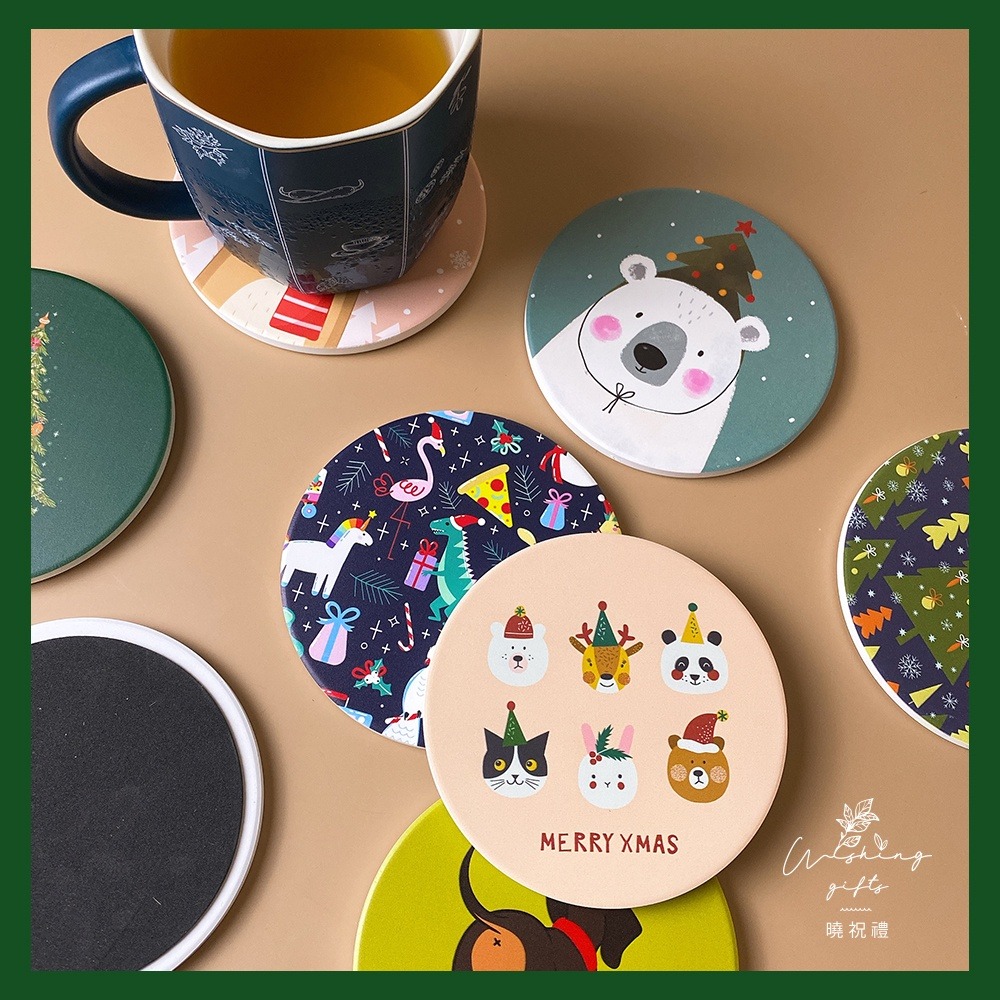 【聖誕禮物 交換禮物A】聖誕樹 杯墊 聖誕襪 薑餅人 聖誕紅 矽藻土吸水杯墊 隔熱墊 交換禮物 聖誕禮物 活動贈品-細節圖2