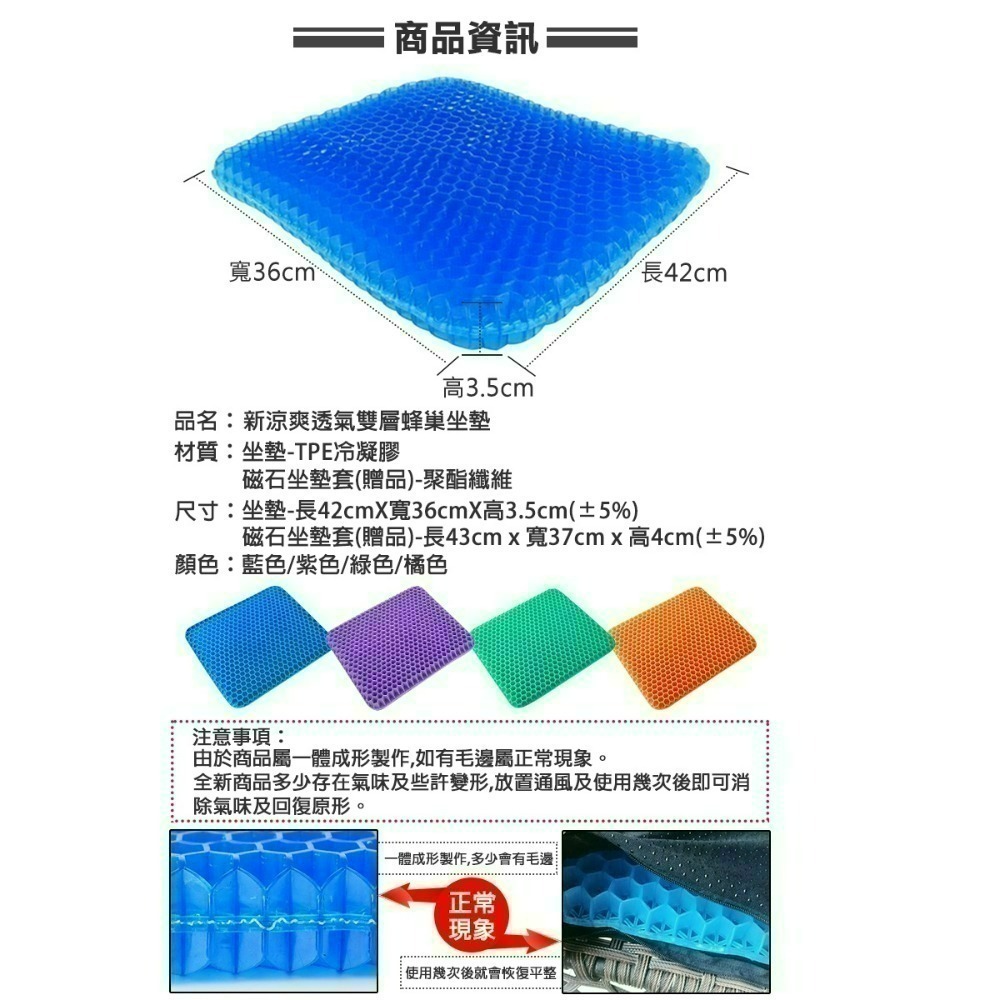 【24H現貨快出】正版超涼爽降溫透氣蜂巢冷凝膠坐墊-細節圖10