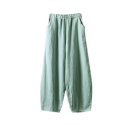 棉麻透氣寬鬆燈籠褲【弧形款】豆綠色