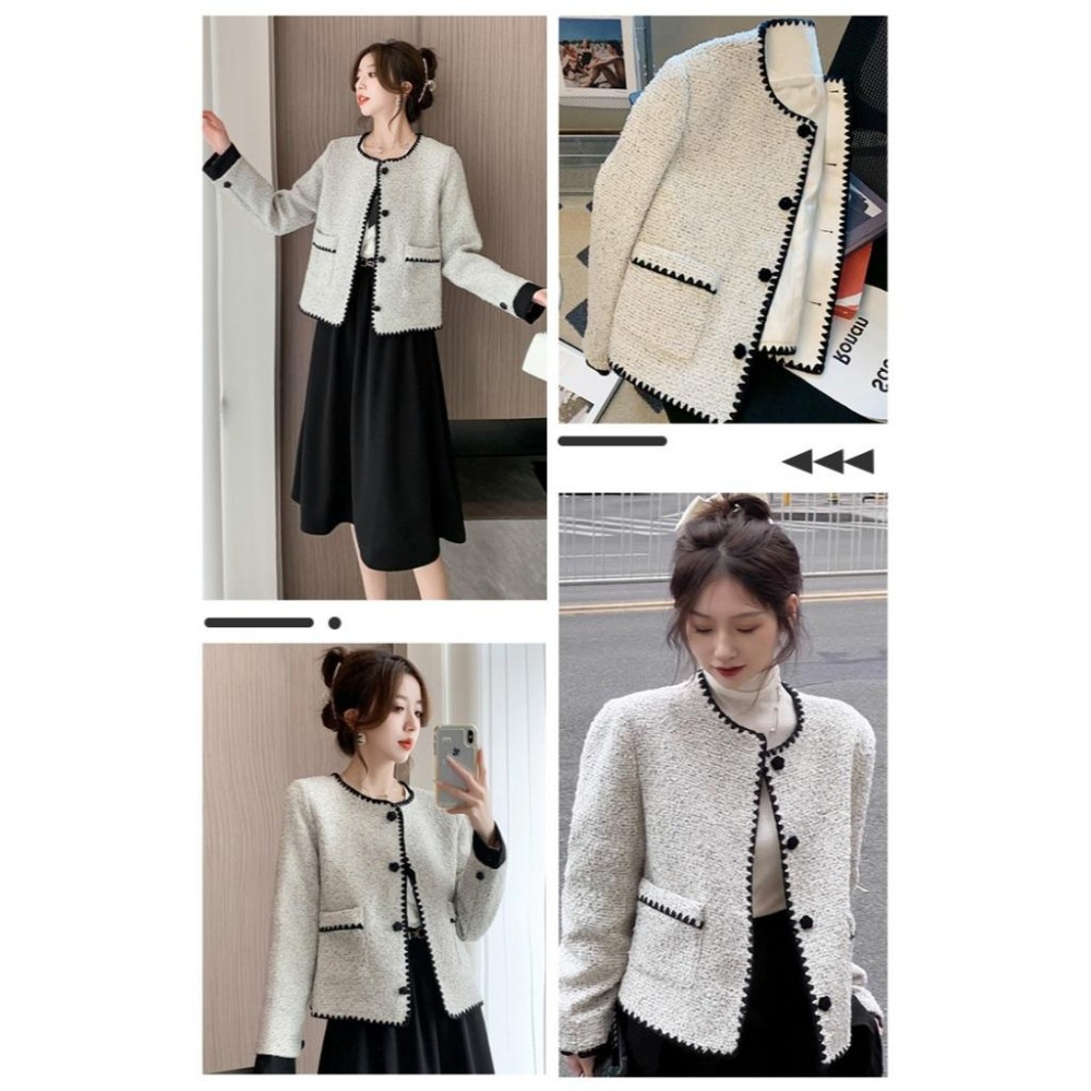 【新品上市】氣質小香風外套 杏色( B款) 名媛風 女用外套 長袖外套 名媛外套 韓風 氣質款 推薦 外套 小香風-細節圖3