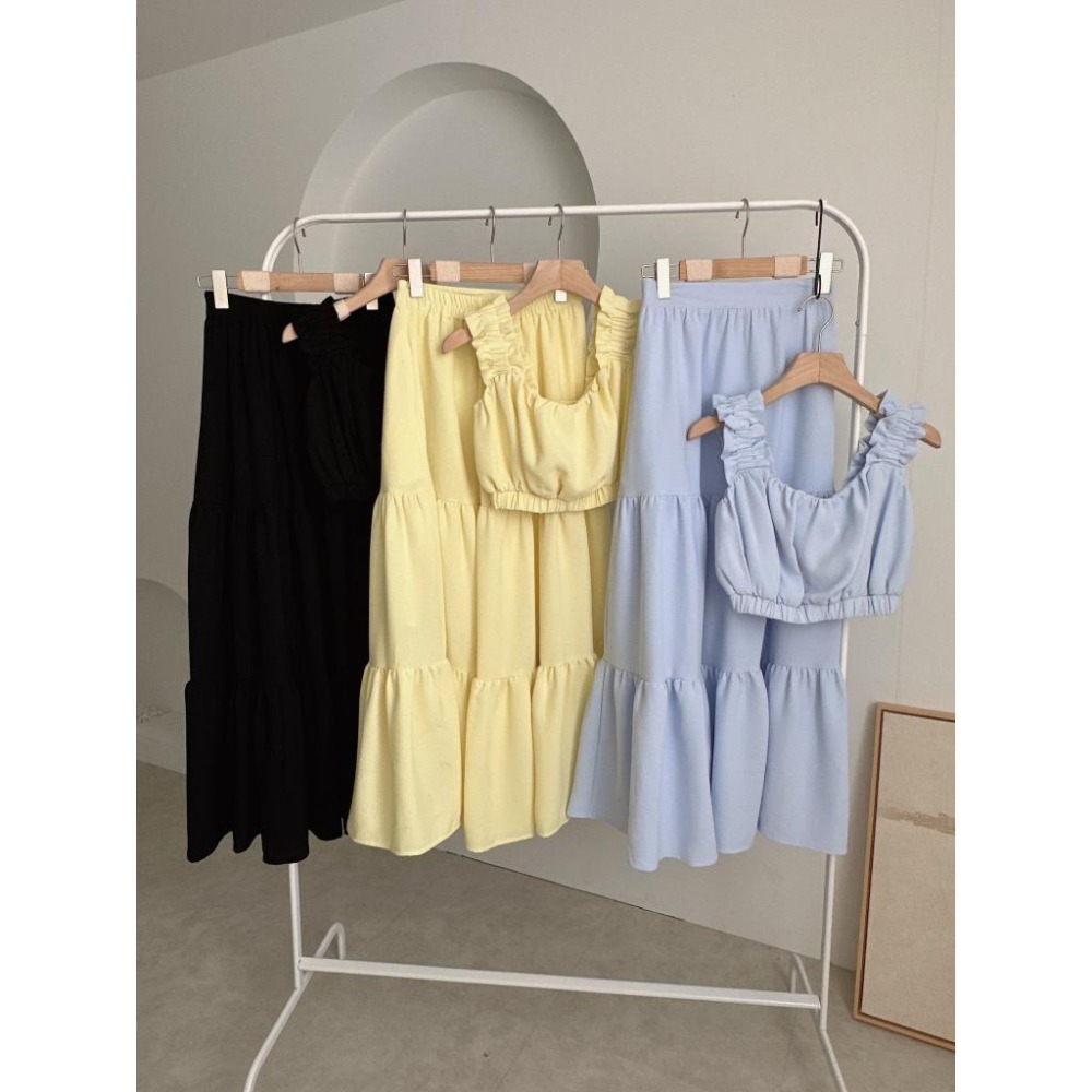 夏季最後一批現貨  獨家自訂🎉蛋糕鬆餅紋長裙套裝-細節圖2