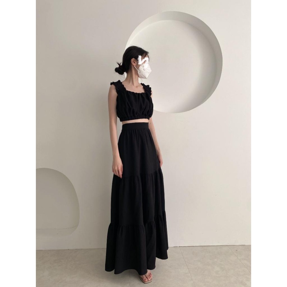 夏季最後一批現貨  獨家自訂🎉蛋糕鬆餅紋長裙套裝-細節圖3