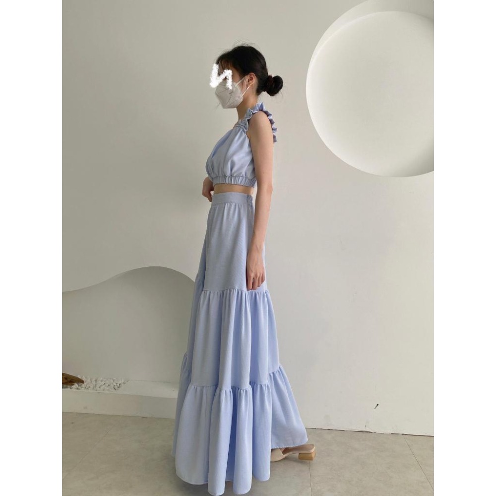 夏季最後一批現貨  獨家自訂🎉蛋糕鬆餅紋長裙套裝-細節圖5