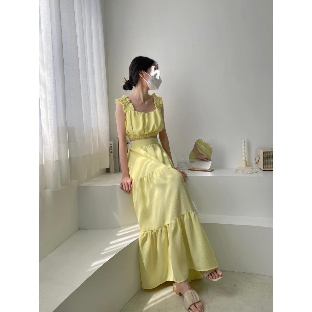 夏季最後一批現貨  獨家自訂🎉蛋糕鬆餅紋長裙套裝-細節圖6